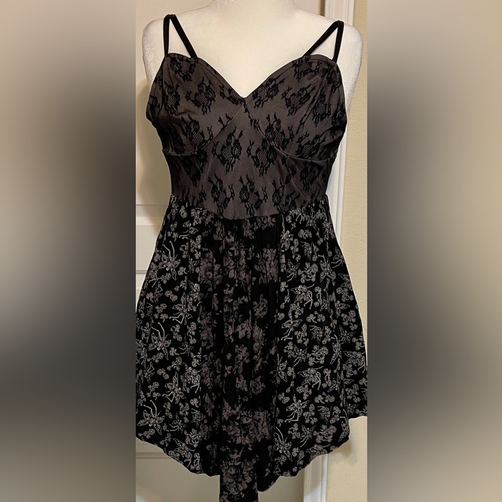 Cosmic Aura Black Lace Handkerchief Hem Mini Dress Goth Skulls Witchy Medium - Picture 2 of 13